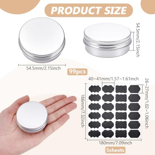 INTERWARM 99-Piece Round Tin Cans 1 oz/30ml Aluminum Containers with Screw Lid - Silver - görsel 4