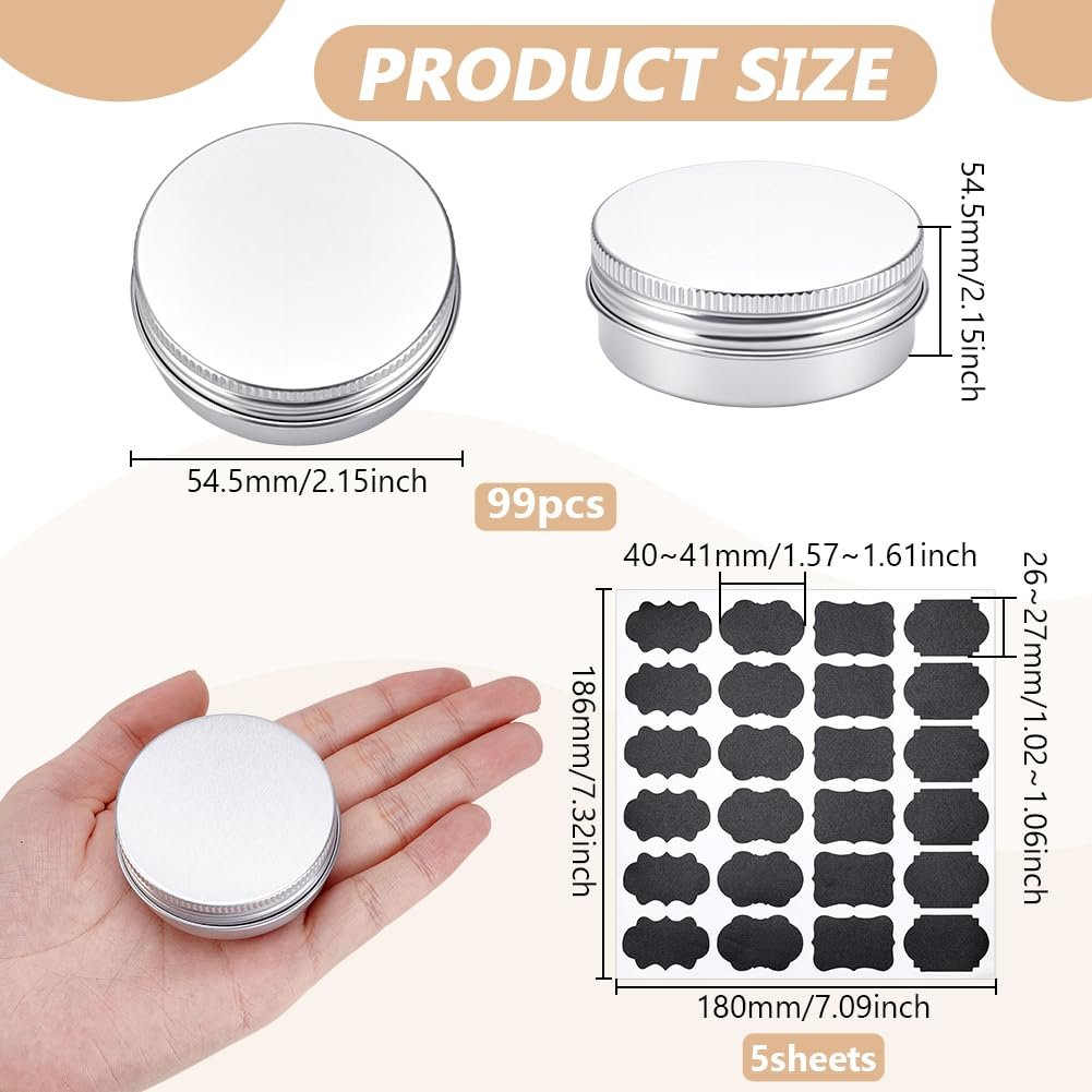 INTERWARM 99-Piece Round Tin Cans 1 oz/30ml Aluminum Containers with Screw Lid - Silver - görsel 3