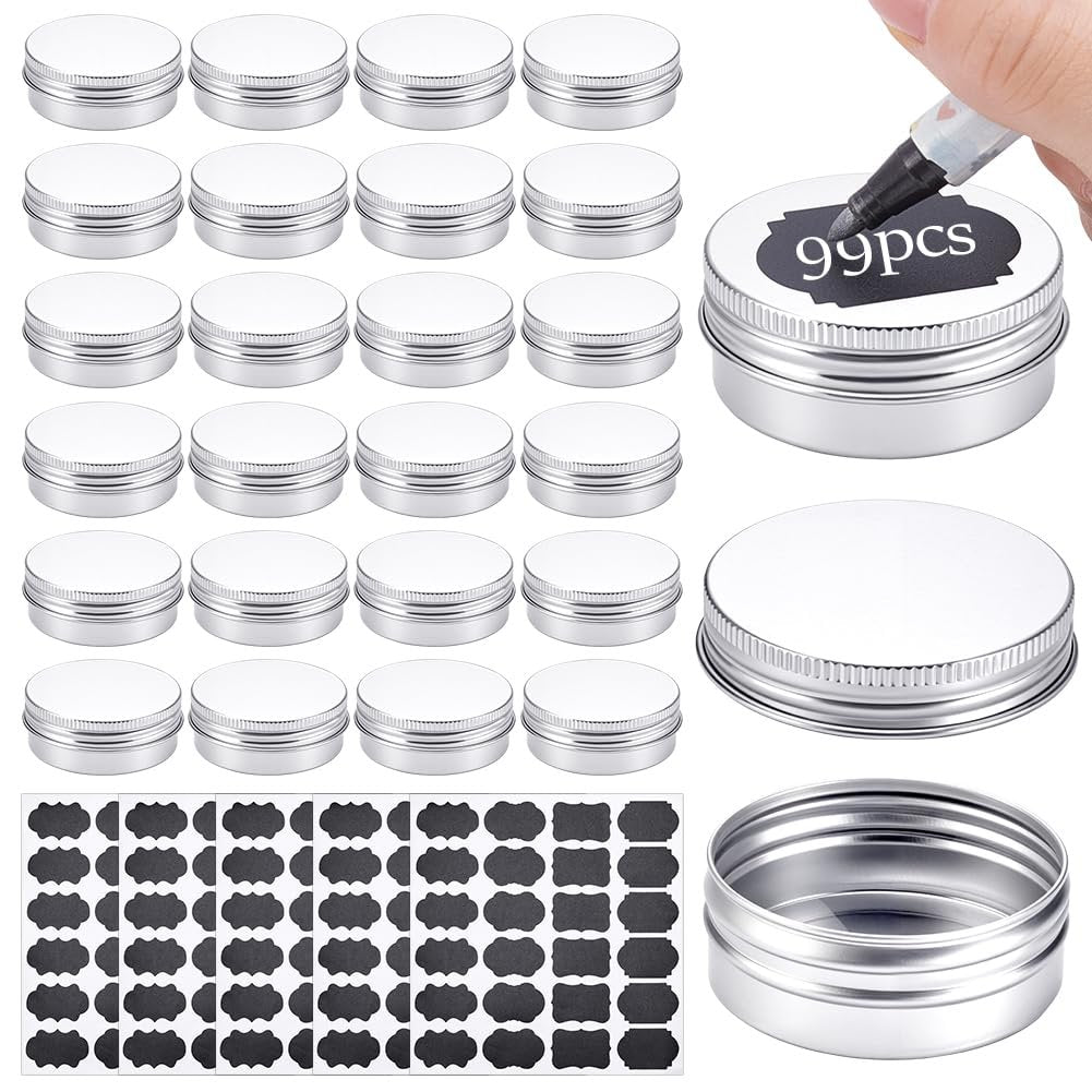 INTERWARM 99-Piece Round Tin Cans 1 oz/30ml Aluminum Containers with Screw Lid - Silver - görsel 1