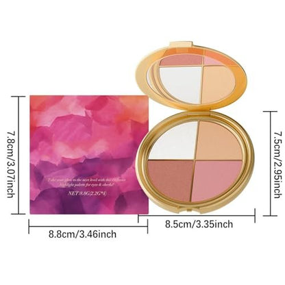 VOGUZY Eye & Cheek Palette - 4-in-1 Eyeshadow, Blush & Highlighter Makeup Kit for Women