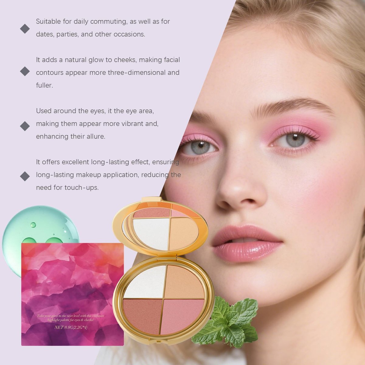 VOGUZY Eye & Cheek Palette - 4-in-1 Eyeshadow, Blush & Highlighter Makeup Kit for Women - görsel 4
