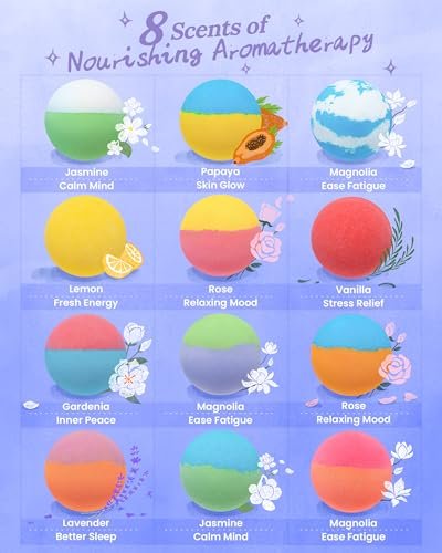 Hemp Oil Bath Bombs Women Gift Set, 24 Pack Natural Bubble Bath Spa Kit with Pure Essential Oils, Refreshing & Relaxing Bath Gift for Birthday, Mother’s Day & Valentine’s Day Avelisse