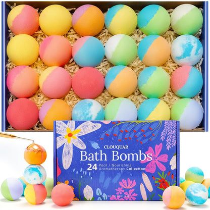 Hemp Oil Bath Bombs Women Gift Set, 24 Pack Natural Bubble Bath Spa Kit with Pure Essential Oils, Refreshing & Relaxing Bath Gift for Birthday, Mother’s Day & Valentine’s Day Avelisse