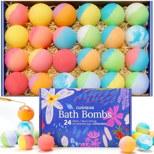 Hemp Oil Bath Bombs Women Gift Set, 24 Pack Natural Bubble Bath Spa Kit with Pure Essential Oils, Refreshing & Relaxing Bath Gift for Birthday, Mother’s Day & Valentine’s Day Avelisse
