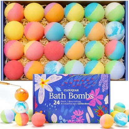 Hemp Oil Bath Bombs Women Gift Set, 24 Pack Natural Bubble Bath Spa Kit with Pure Essential Oils, Refreshing & Relaxing Bath Gift for Birthday, Mother’s Day & Valentine’s Day Avelisse