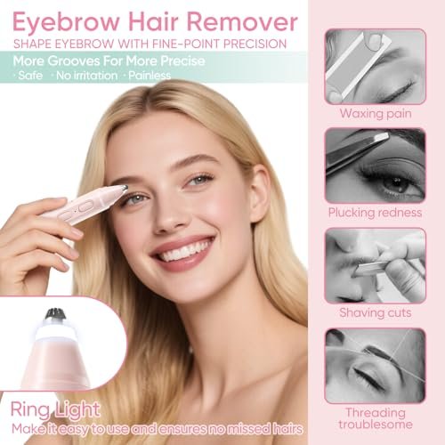 Vankoo 2-in-1 Facial Hair Remover & Eyebrow Trimmer for Women – Rechargeable Face Razor with LED Light, Painless Hair Removal for Flawless Skin & Makeup (Pink) - görsel 8