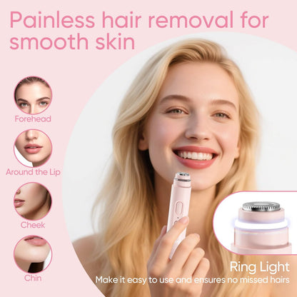 Vankoo 2-in-1 Facial Hair Remover & Eyebrow Trimmer for Women – Rechargeable Face Razor with LED Light, Painless Hair Removal for Flawless Skin & Makeup (Pink)