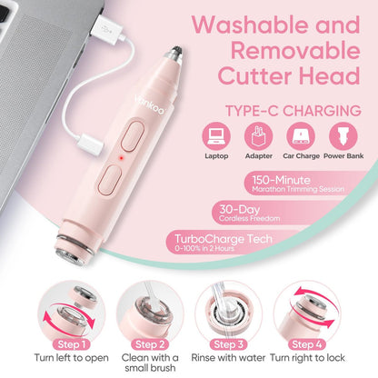 Vankoo 2-in-1 Facial Hair Remover & Eyebrow Trimmer for Women – Rechargeable Face Razor with LED Light, Painless Hair Removal for Flawless Skin & Makeup (Pink)