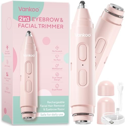 Vankoo 2-in-1 Facial Hair Remover & Eyebrow Trimmer for Women – Rechargeable Face Razor with LED Light, Painless Hair Removal for Flawless Skin & Makeup (Pink) - görsel 2