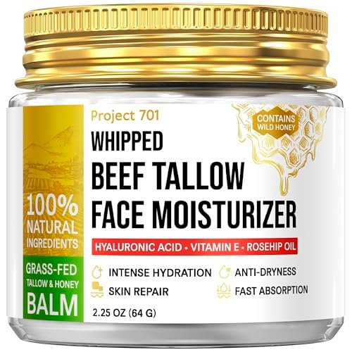 Beef Tallow for Skin and Face - Grass Fed Tallow and Honey Balm, All Natural Skin Care Moisturizer with Hyaluronic Acid - Day & Night Beef Tallow Face Cream for Dry, Sensitive Skin, Glass Jar 2.25 oz - görsel 2