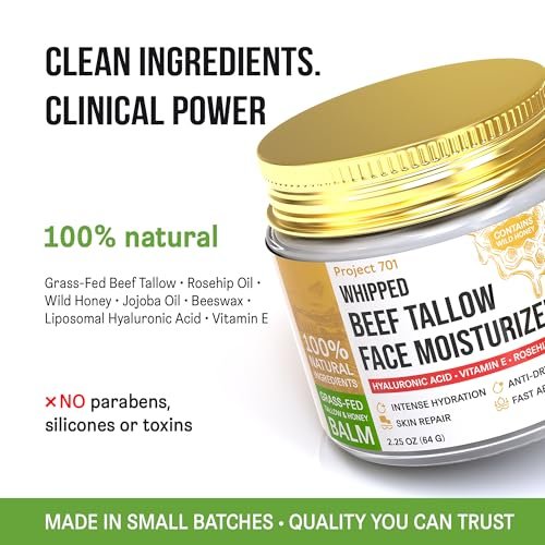 Beef Tallow for Skin and Face - Grass Fed Tallow and Honey Balm, All Natural Skin Care Moisturizer with Hyaluronic Acid - Day & Night Beef Tallow Face Cream for Dry, Sensitive Skin, Glass Jar 2.25 oz - görsel 14