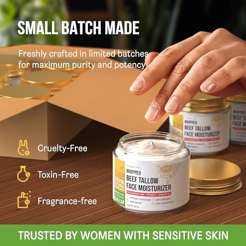 Beef Tallow for Skin and Face - Grass Fed Tallow and Honey Balm, All Natural Skin Care Moisturizer with Hyaluronic Acid - Day & Night Beef Tallow Face Cream for Dry, Sensitive Skin, Glass Jar 2.25 oz - görsel 16