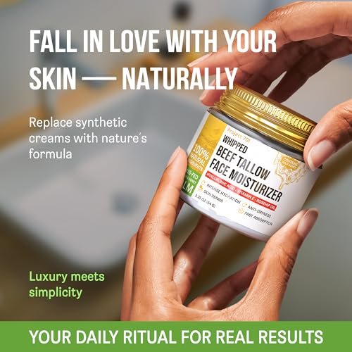 Beef Tallow for Skin and Face - Grass Fed Tallow and Honey Balm, All Natural Skin Care Moisturizer with Hyaluronic Acid - Day & Night Beef Tallow Face Cream for Dry, Sensitive Skin, Glass Jar 2.25 oz - görsel 18