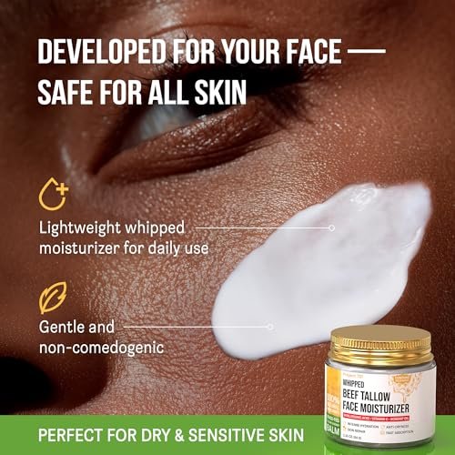 Beef Tallow for Skin and Face - Grass Fed Tallow and Honey Balm, All Natural Skin Care Moisturizer with Hyaluronic Acid - Day & Night Beef Tallow Face Cream for Dry, Sensitive Skin, Glass Jar 2.25 oz - görsel 4