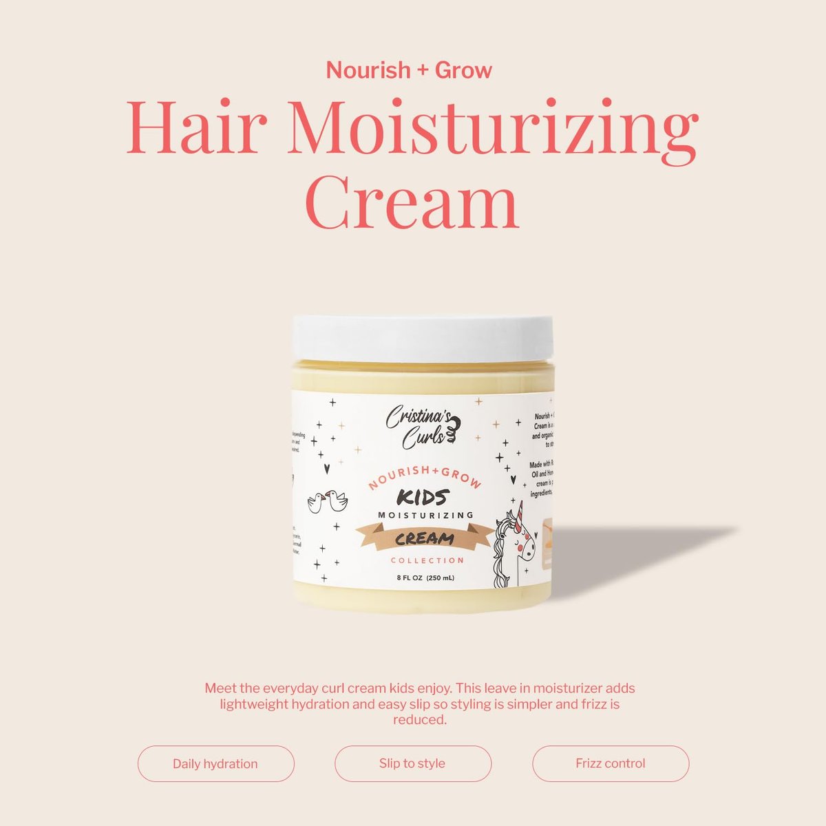 Cristina's Curls Daily Leave-In Moisturizer for Kids - Hydrating Hair Cream for Dry Curls, Sulfate-Free Plant-Based, 8 Fl Oz Avelisse