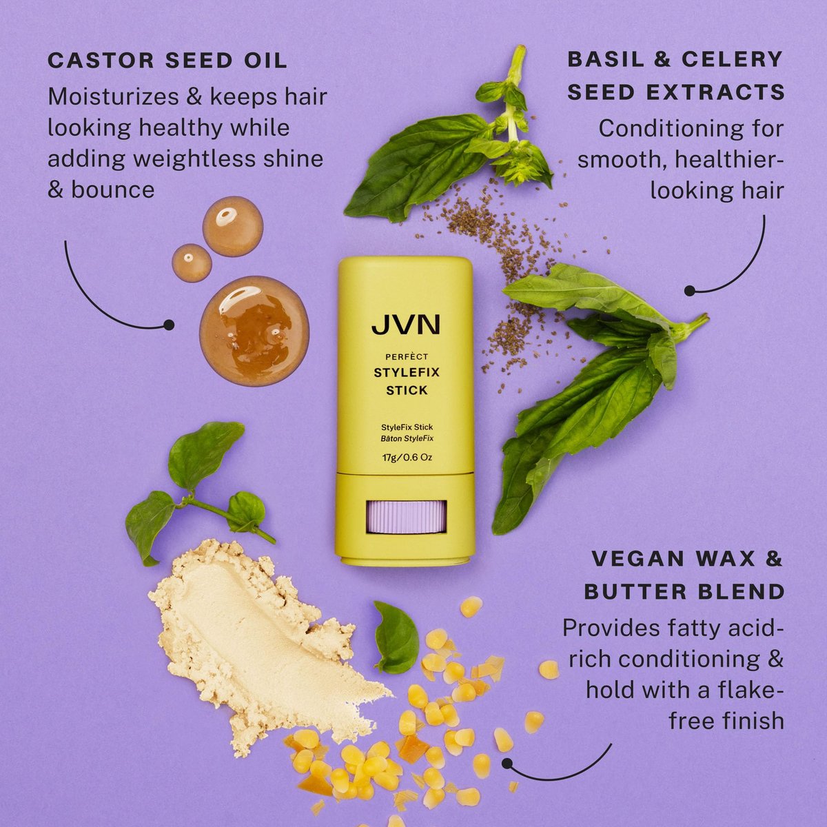 JVN StyleFix Hair Wax Styling Stick - All-Day Hold, Frizz Control & Flyaway Tamer for Women and Men (0.6 oz, Silicone-Free) Avelisse