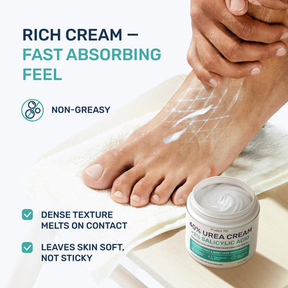 Maximum Strength Urea Cream 40% for Feet – Callus Remover & Cracked Heel Repair with Salicylic Acid, Ceramides & Tea Tree Oil – Dry Foot Lotion for Diabetics, Neuropathy, 4.3 oz