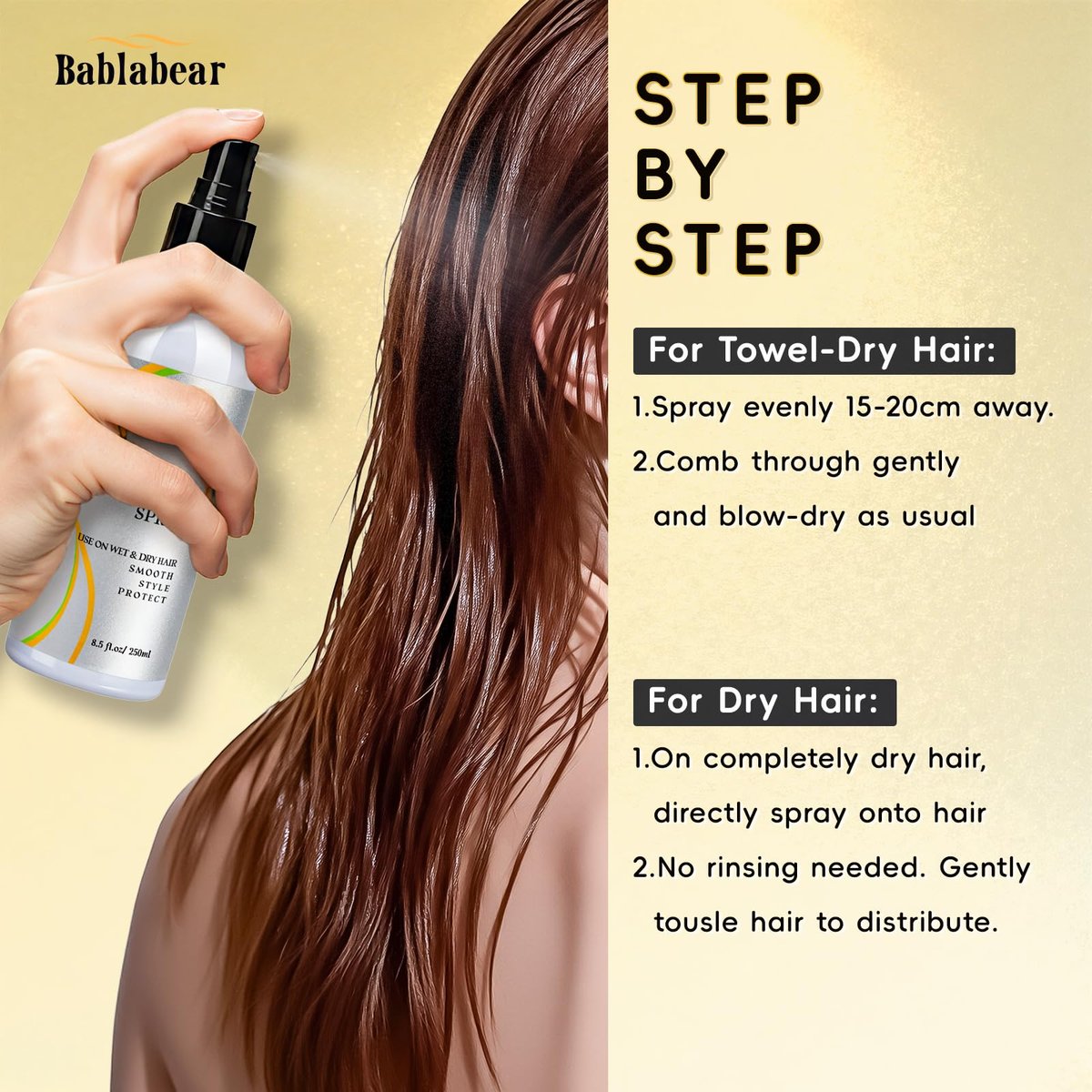 Bablabear Hair Thickening & Volumizing Spray for Fine Thin Hair – Adds Instant Volume, Fullness, Root Support & Extreme Body – Texturizing Spray for Women & Men – Safe for Color Treated Hair – 8.5 Fl Oz - görsel 6