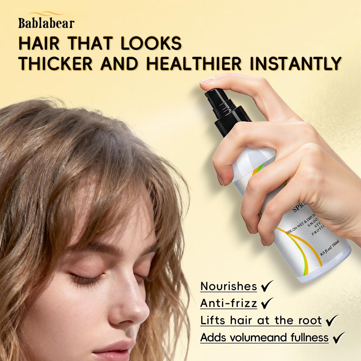 Bablabear Hair Thickening & Volumizing Spray for Fine Thin Hair – Adds Instant Volume, Fullness, Root Support & Extreme Body – Texturizing Spray for Women & Men – Safe for Color Treated Hair – 8.5 Fl Oz - görsel 12
