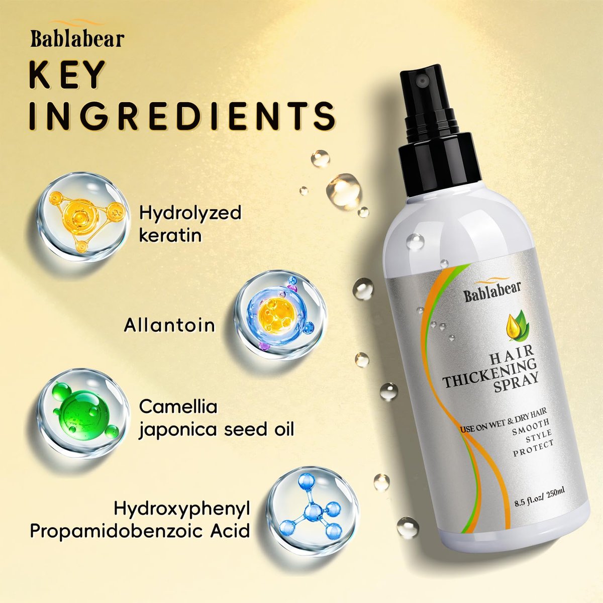Bablabear Hair Thickening & Volumizing Spray for Fine Thin Hair – Adds Instant Volume, Fullness, Root Support & Extreme Body – Texturizing Spray for Women & Men – Safe for Color Treated Hair – 8.5 Fl Oz - görsel 10