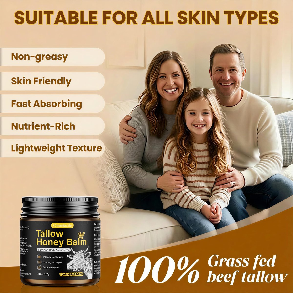 Beef Tallow for Skin, Face, Body - Handmade Whipped Tallow Moisturizer with 100% Grass-Fed Beef Tallow & Raw Honey, Natural Organic Balm for Men & Women, Unscented, 4.23 oz - görsel 11