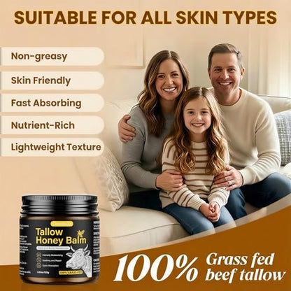 Beef Tallow for Skin, Face, Body - Handmade Whipped Tallow Moisturizer with 100% Grass-Fed Beef Tallow & Raw Honey, Natural Organic Balm for Men & Women, Unscented, 4.23 oz