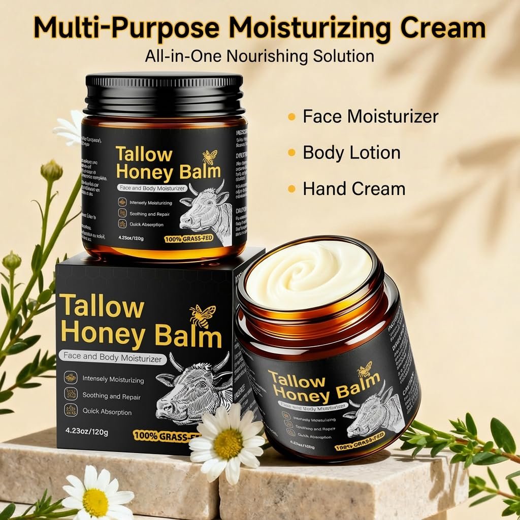 Beef Tallow for Skin, Face, Body - Handmade Whipped Tallow Moisturizer with 100% Grass-Fed Beef Tallow & Raw Honey, Natural Organic Balm for Men & Women, Unscented, 4.23 oz - görsel 15