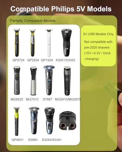 5V UL Charger for Philips Norelco OneBlade MG9525 MG9520 MG5910 QP1424 QP1624 and More, 360 Hybrid Face Shaver Cord - görsel 4