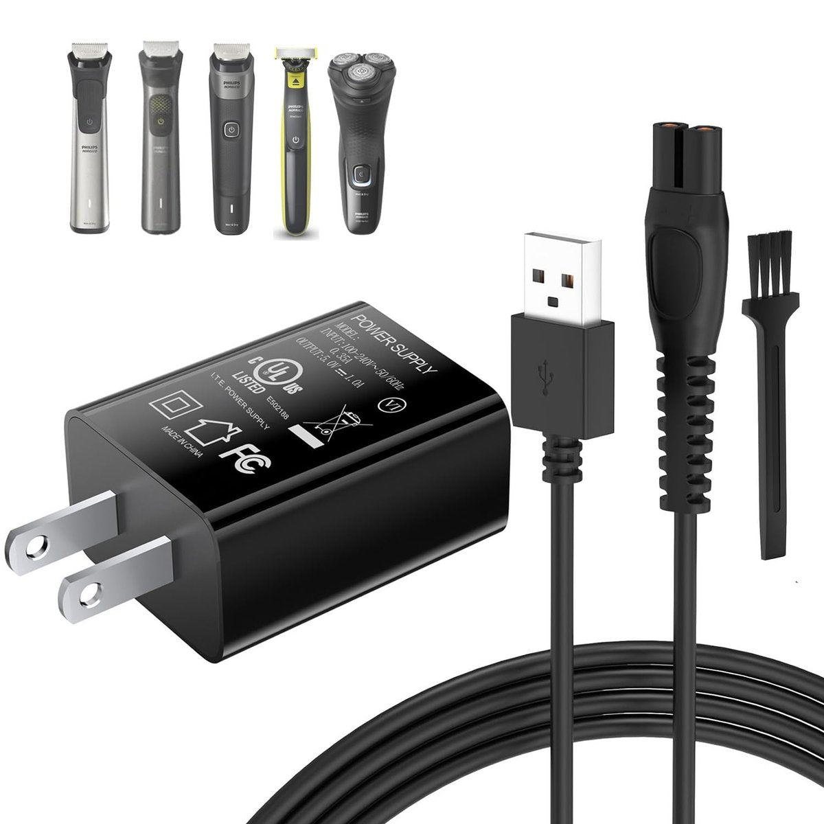 5V UL Charger for Philips Norelco OneBlade MG9525 MG9520 MG5910 QP1424 QP1624 and More, 360 Hybrid Face Shaver Cord - görsel 1