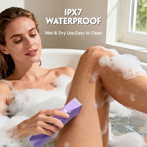 Tiovara Electric Bikini Trimmer for Women – Painless Pubic Hair Trimmer with Charging Dock, IPX7 Waterproof Wet & Dry Lady Shaver for Legs, Underarms, Body (Lilac) Avelisse