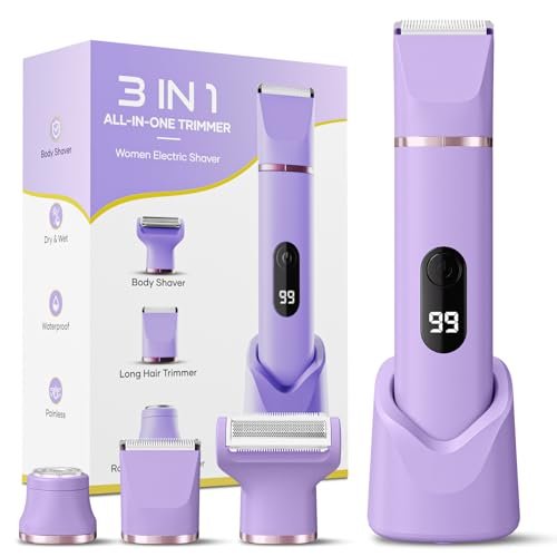 Tiovara Electric Bikini Trimmer for Women – Painless Pubic Hair Trimmer with Charging Dock, IPX7 Waterproof Wet & Dry Lady Shaver for Legs, Underarms, Body (Lilac) Avelisse