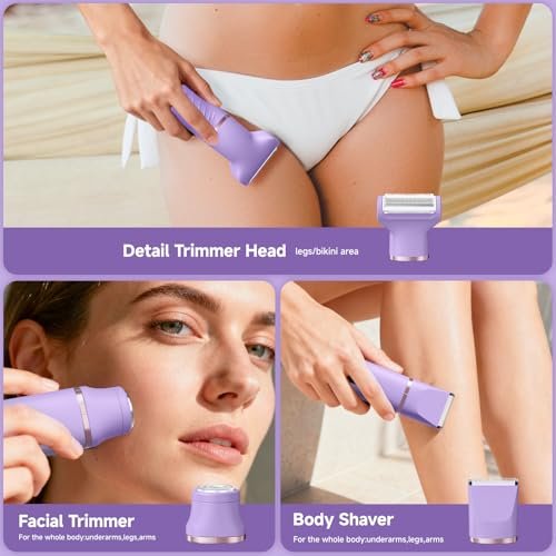 Tiovara Electric Bikini Trimmer for Women – Painless Pubic Hair Trimmer with Charging Dock, IPX7 Waterproof Wet & Dry Lady Shaver for Legs, Underarms, Body (Lilac) Avelisse