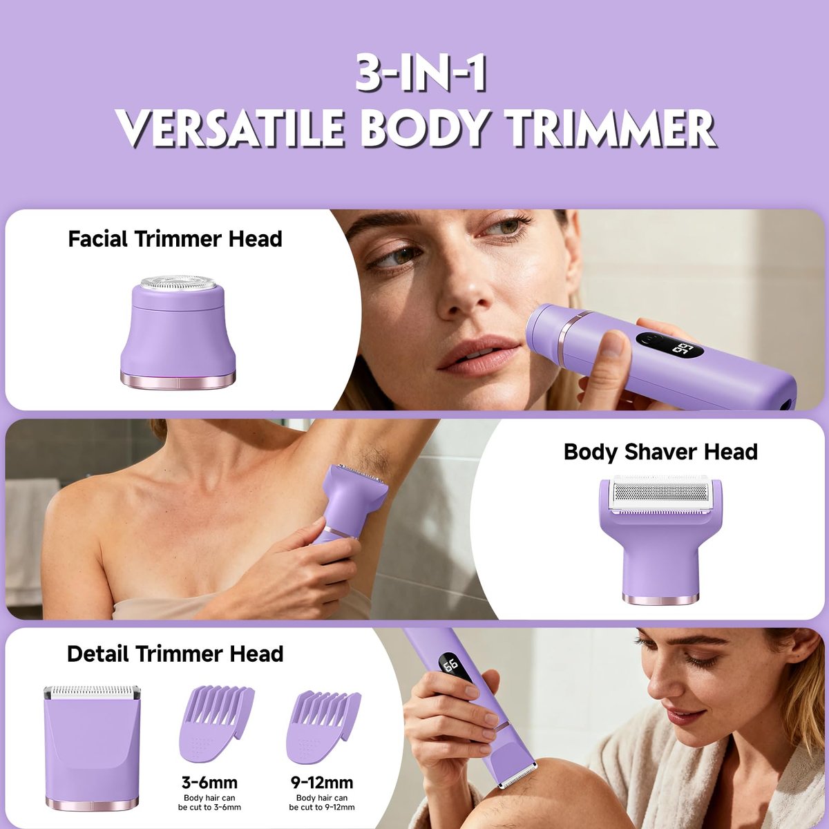 Tiovara Electric Bikini Trimmer for Women – Painless Pubic Hair Trimmer with Charging Dock, IPX7 Waterproof Wet & Dry Lady Shaver for Legs, Underarms, Body (Lilac) Avelisse