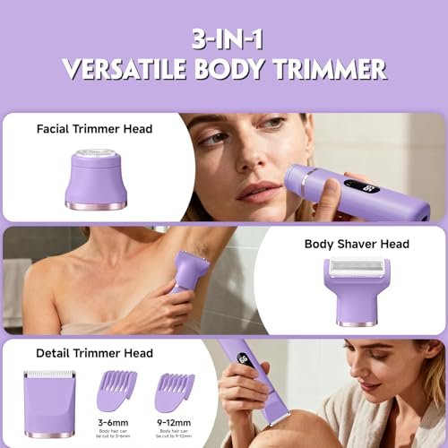 Tiovara Electric Bikini Trimmer for Women – Painless Pubic Hair Trimmer with Charging Dock, IPX7 Waterproof Wet & Dry Lady Shaver for Legs, Underarms, Body (Lilac) Avelisse
