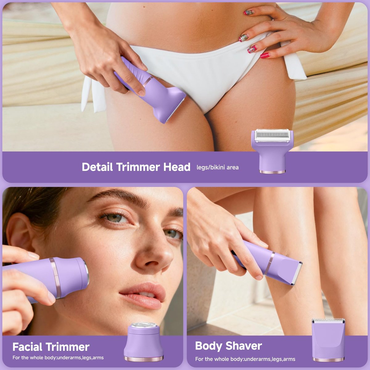 Tiovara Electric Bikini Trimmer for Women – Painless Pubic Hair Trimmer with Charging Dock, IPX7 Waterproof Wet & Dry Lady Shaver for Legs, Underarms, Body (Lilac) Avelisse