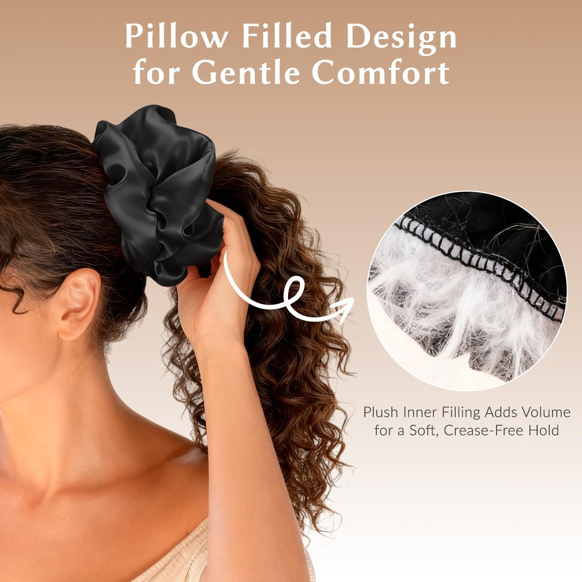 2 Pack Silky Scrunchies - No Damage Pillow Scrunchies, Silk-Like Soft Oversized Hair Ties for Sleeping, Curly Thick or Thin Hair (Pink & Black) - görsel 5
