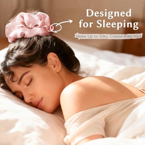 2 Pack Silky Scrunchies - No Damage Pillow Scrunchies, Silk-Like Soft Oversized Hair Ties for Sleeping, Curly Thick or Thin Hair (Pink & Black) - görsel 4