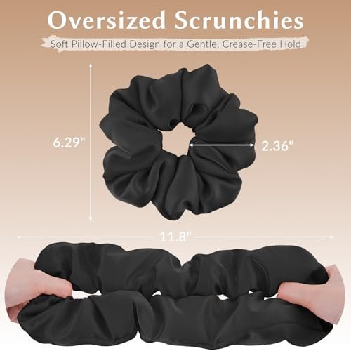 2 Pack Silky Scrunchies - No Damage Pillow Scrunchies, Silk-Like Soft Oversized Hair Ties for Sleeping, Curly Thick or Thin Hair (Pink & Black) - görsel 12