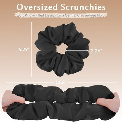 2 Pack Silky Scrunchies - No Damage Pillow Scrunchies, Silk-Like Soft Oversized Hair Ties for Sleeping, Curly Thick or Thin Hair (Pink & Black)