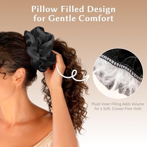 2 Pack Silky Scrunchies - No Damage Pillow Scrunchies, Silk-Like Soft Oversized Hair Ties for Sleeping, Curly Thick or Thin Hair (Pink & Black) - görsel 6