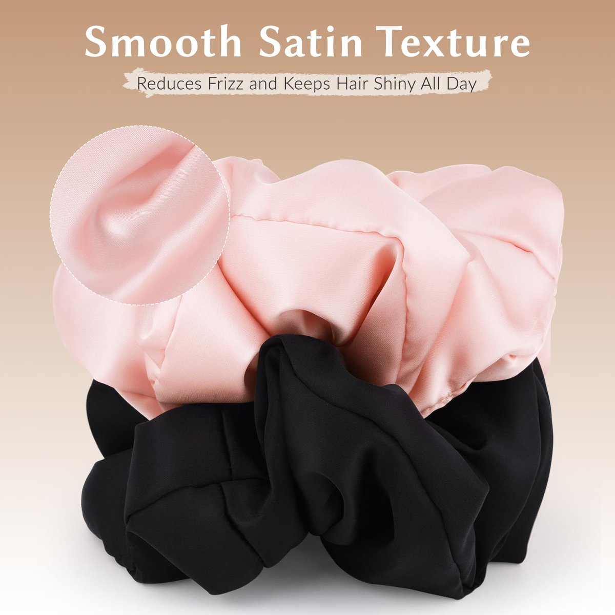2 Pack Silky Scrunchies - No Damage Pillow Scrunchies, Silk-Like Soft Oversized Hair Ties for Sleeping, Curly Thick or Thin Hair (Pink & Black) - görsel 7