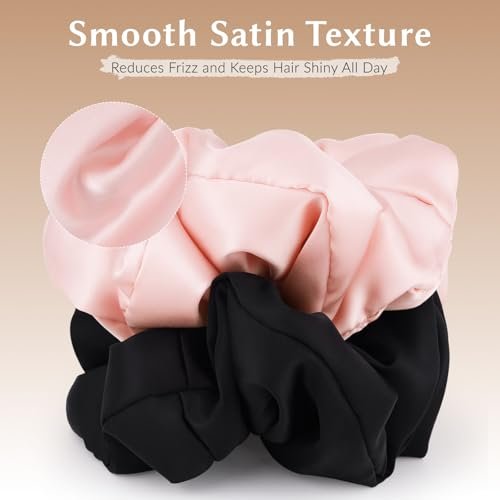 2 Pack Silky Scrunchies - No Damage Pillow Scrunchies, Silk-Like Soft Oversized Hair Ties for Sleeping, Curly Thick or Thin Hair (Pink & Black) - görsel 8