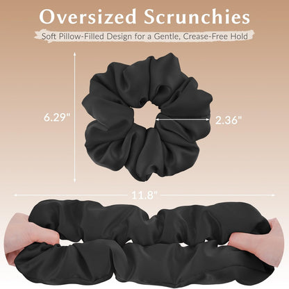 2 Pack Silky Scrunchies - No Damage Pillow Scrunchies, Silk-Like Soft Oversized Hair Ties for Sleeping, Curly Thick or Thin Hair (Pink & Black)