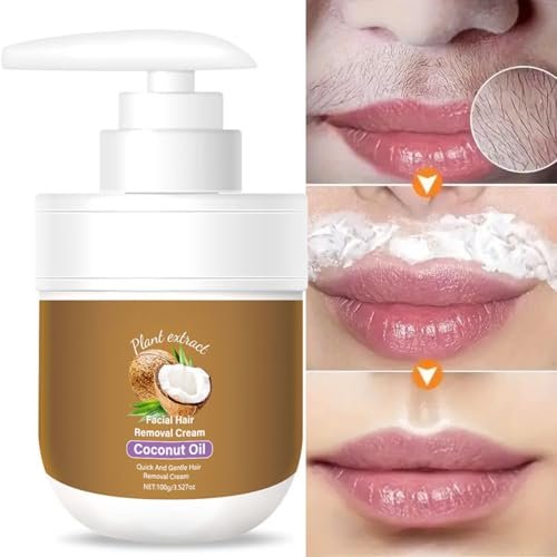 Gentle Facial Hair Removal Cream with Coconut Oil for Women – Upper Lip & Chin, 3.52 fl oz Avelisse