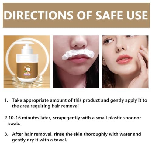 Gentle Facial Hair Removal Cream with Coconut Oil for Women – Upper Lip & Chin, 3.52 fl oz Avelisse