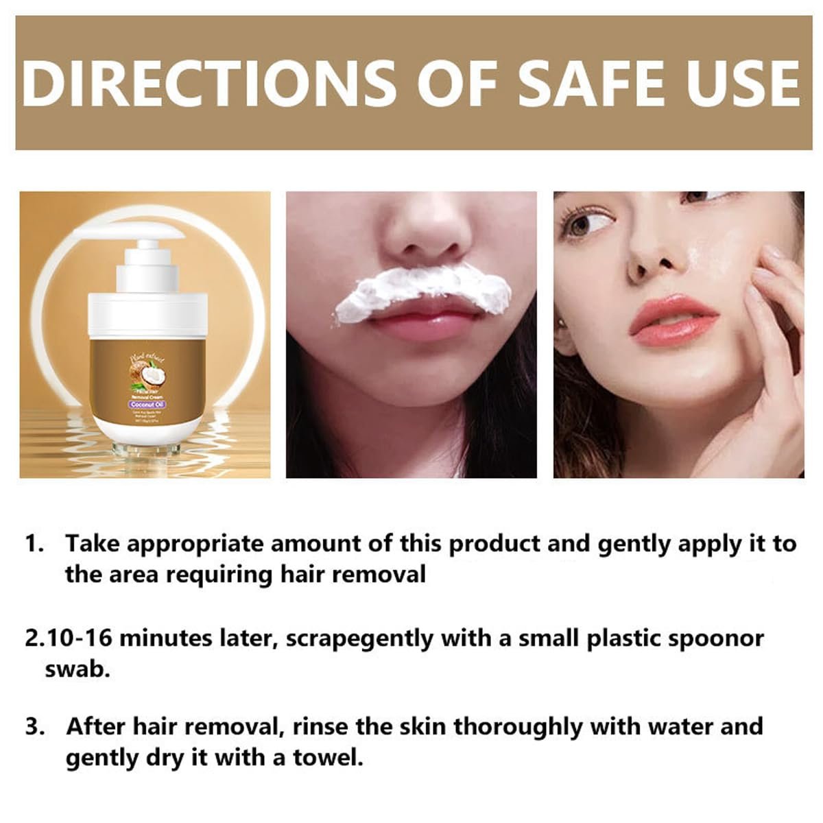 Gentle Facial Hair Removal Cream with Coconut Oil for Women – Upper Lip & Chin, 3.52 fl oz Avelisse