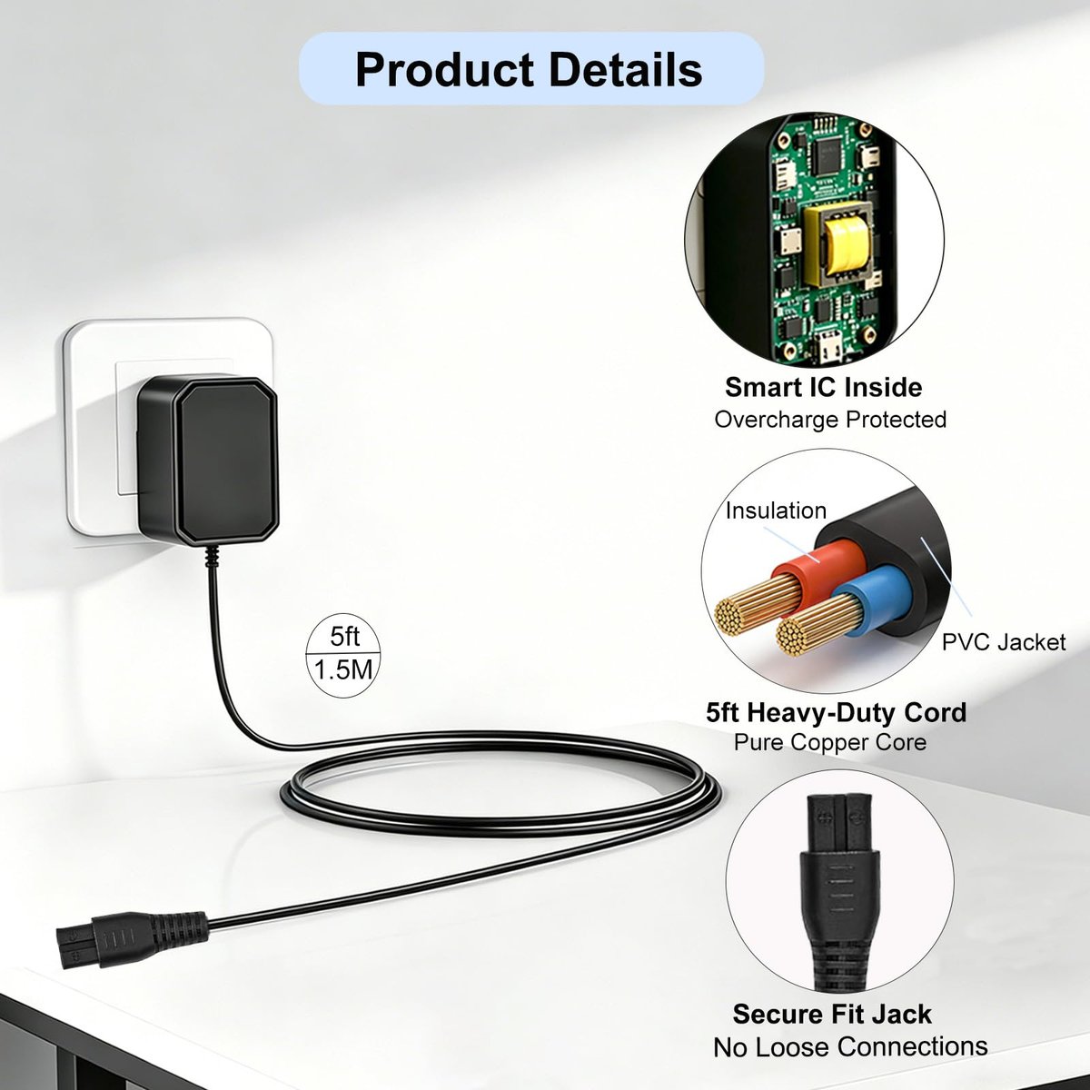 4.5V Charger Cord for BaByliss PRO Clipper & Trimmer FX870 FX788 FX787 FXSSM FX820 FX726 FX825, Power Adapter for BaByliss Barberology - görsel 3