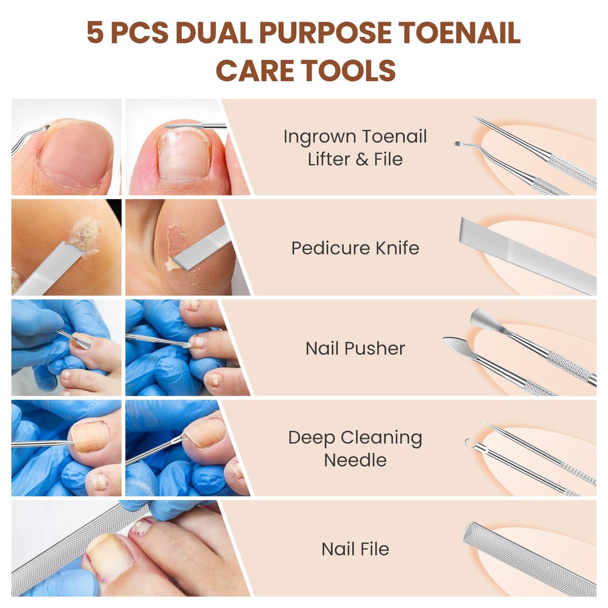 LIONVISON Ingrown Toenail Removal Kit: 8 Pcs Professional Toenail Clippers for Thick Toenails - Heavy Duty Nail Clippers Tools for Seniors Home Foot Care - görsel 13