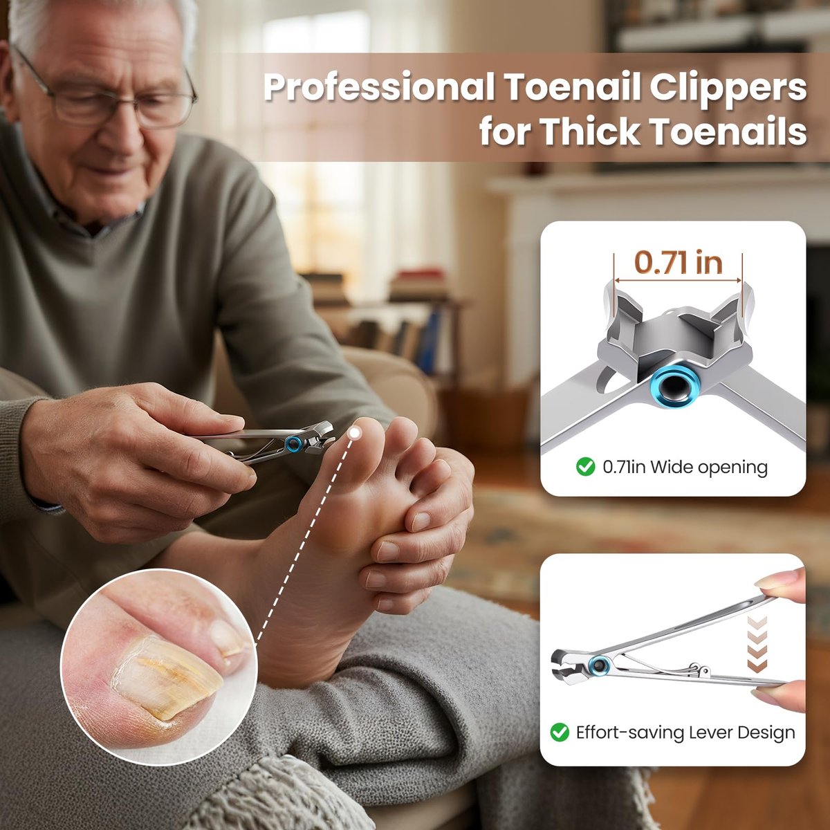 LIONVISON Ingrown Toenail Removal Kit: 8 Pcs Professional Toenail Clippers for Thick Toenails - Heavy Duty Nail Clippers Tools for Seniors Home Foot Care - görsel 11