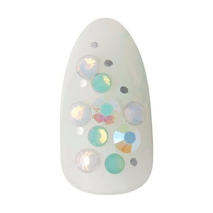 KISS Impress Press-On Manicure Fake Nails - Evergreen, Medium Length Almond Shape, Mint Green with Glitter Design - 30 Nails, Prep Pad, Mini File & Manicure Stick